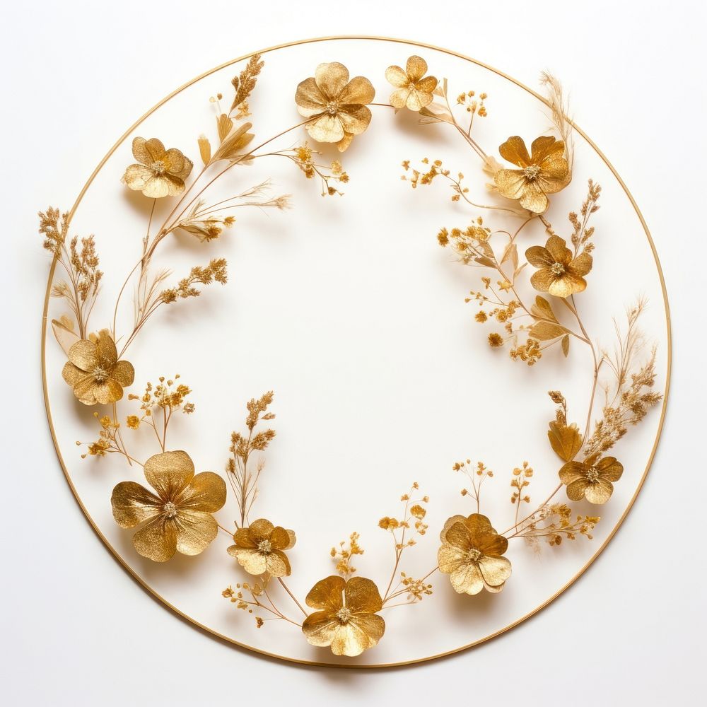 PNG Real pressed gold glitter flowers jewelry circle shape. AI generated Image by rawpixel.