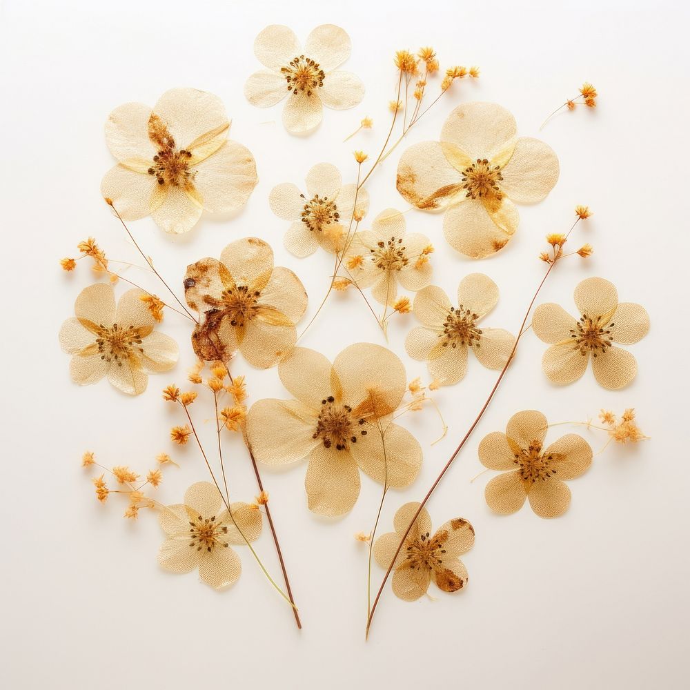 PNG Real pressed gold glitter flowers petal plant accessories. AI generated Image by rawpixel.