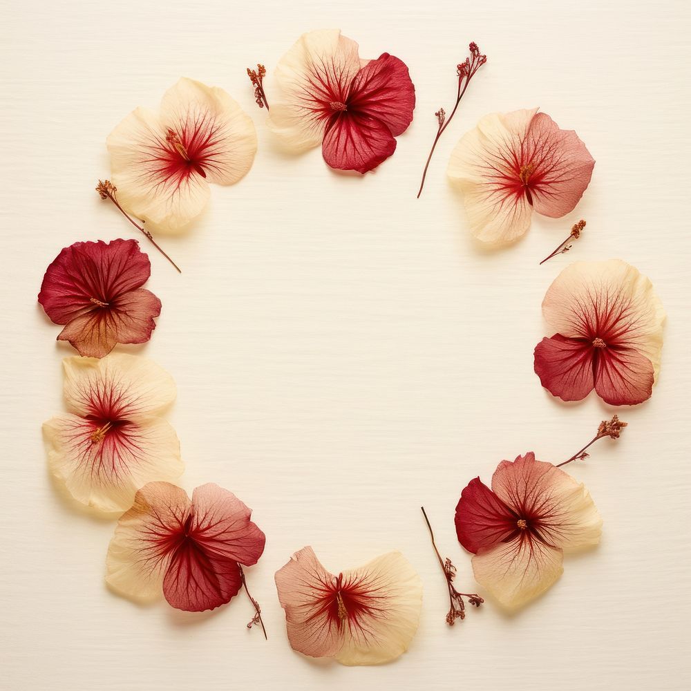 PNG Real pressed hibiscus flowers circle wreath petal. AI generated Image by rawpixel.