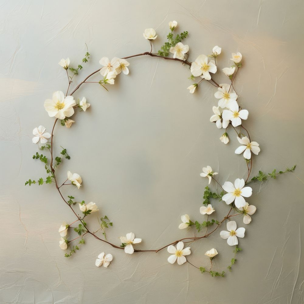 PNG Real pressed jasmine flowers blossom circle wreath. AI generated Image by rawpixel.