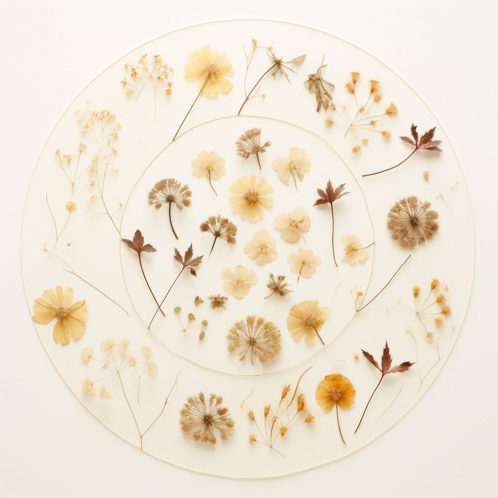 PNG Real pressed japanese flowers circle shape plant. AI generated Image by rawpixel.