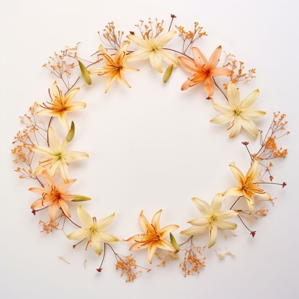 PNG Real pressed lily flowers circle wreath shape. AI generated Image by rawpixel.