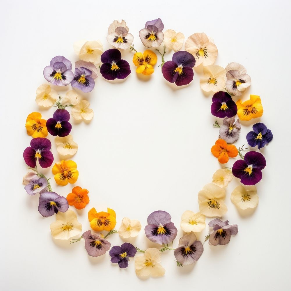 PNG Real pressed pansy flowers jewelry wreath purple. AI generated Image by rawpixel.