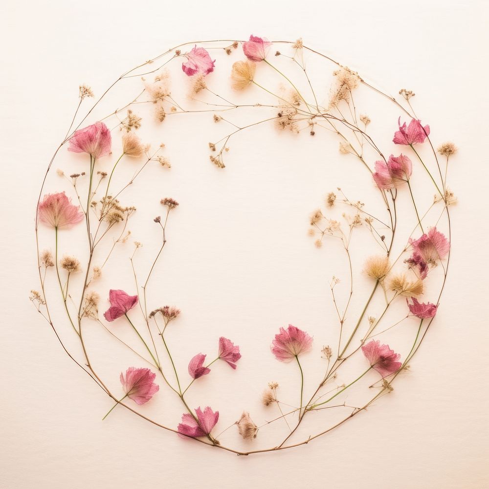 PNG Real pressed pink flowers pattern circle wreath. AI generated Image by rawpixel.