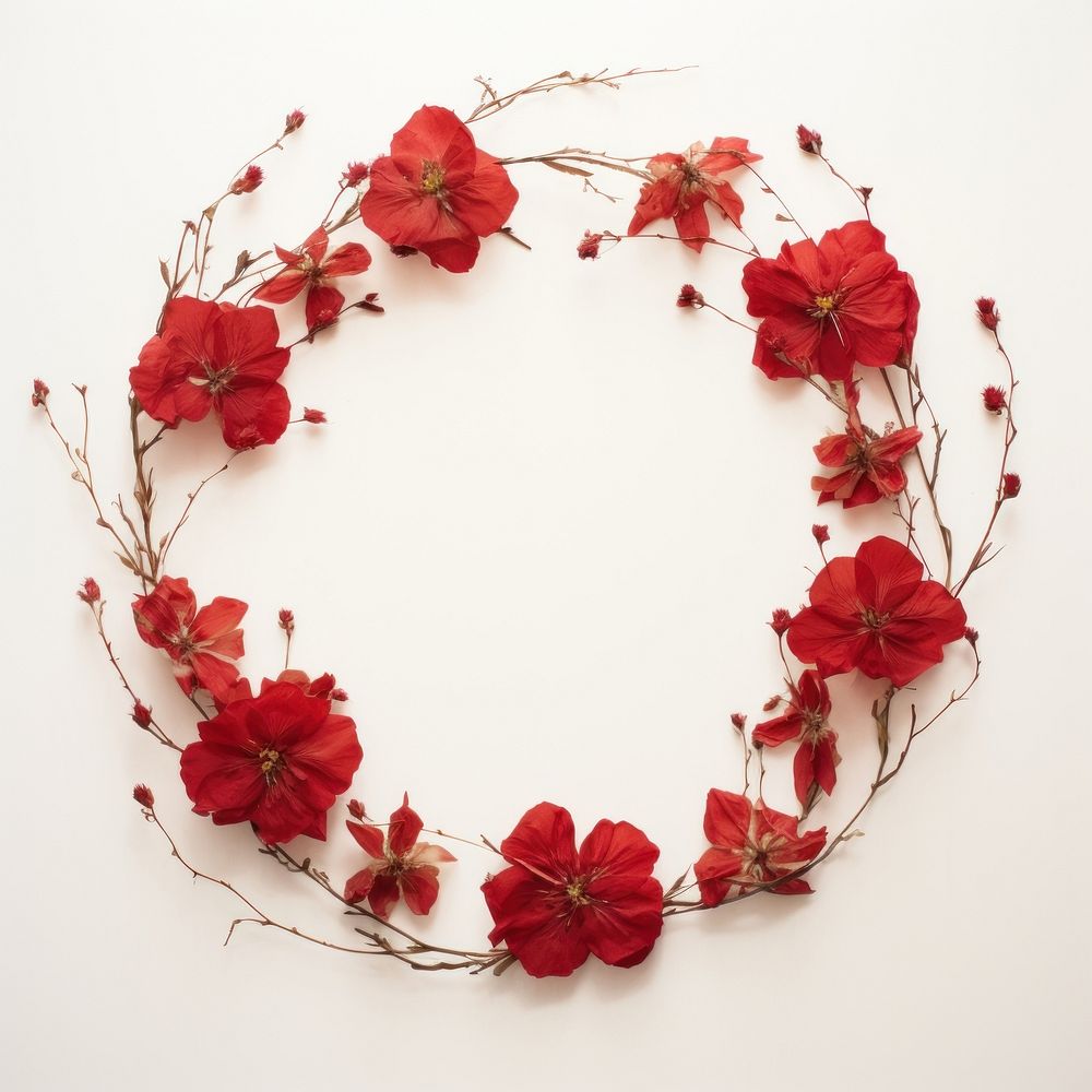  Real pressed red flowers wreath petal plant. AI generated Image by rawpixel.