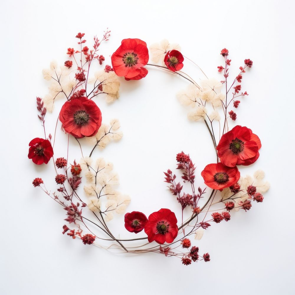  Real pressed red flowers wreath plant celebration. AI generated Image by rawpixel.