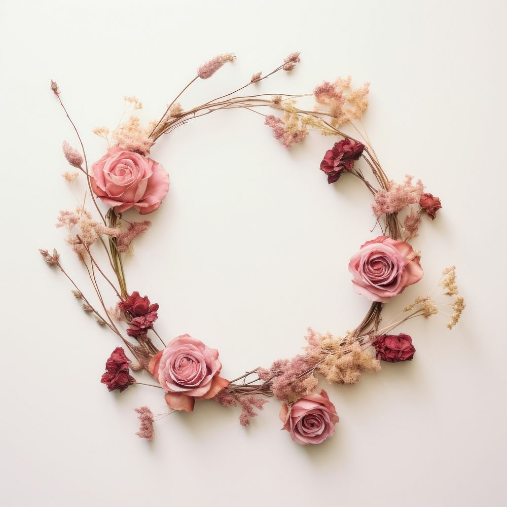  Real pressed rose flowers wreath plant celebration. AI generated Image by rawpixel.
