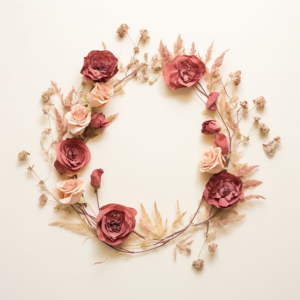  Real pressed rose flowers wreath plant art. AI generated Image by rawpixel.
