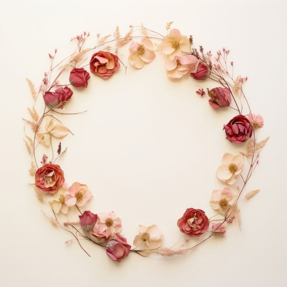 PNG Real pressed rose flowers circle wreath petal. AI generated Image by rawpixel.
