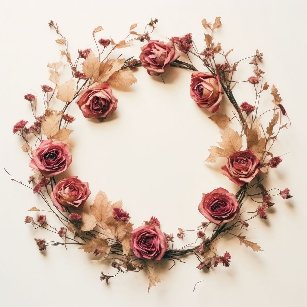  Real pressed rose flowers wreath plant red. AI generated Image by rawpixel.