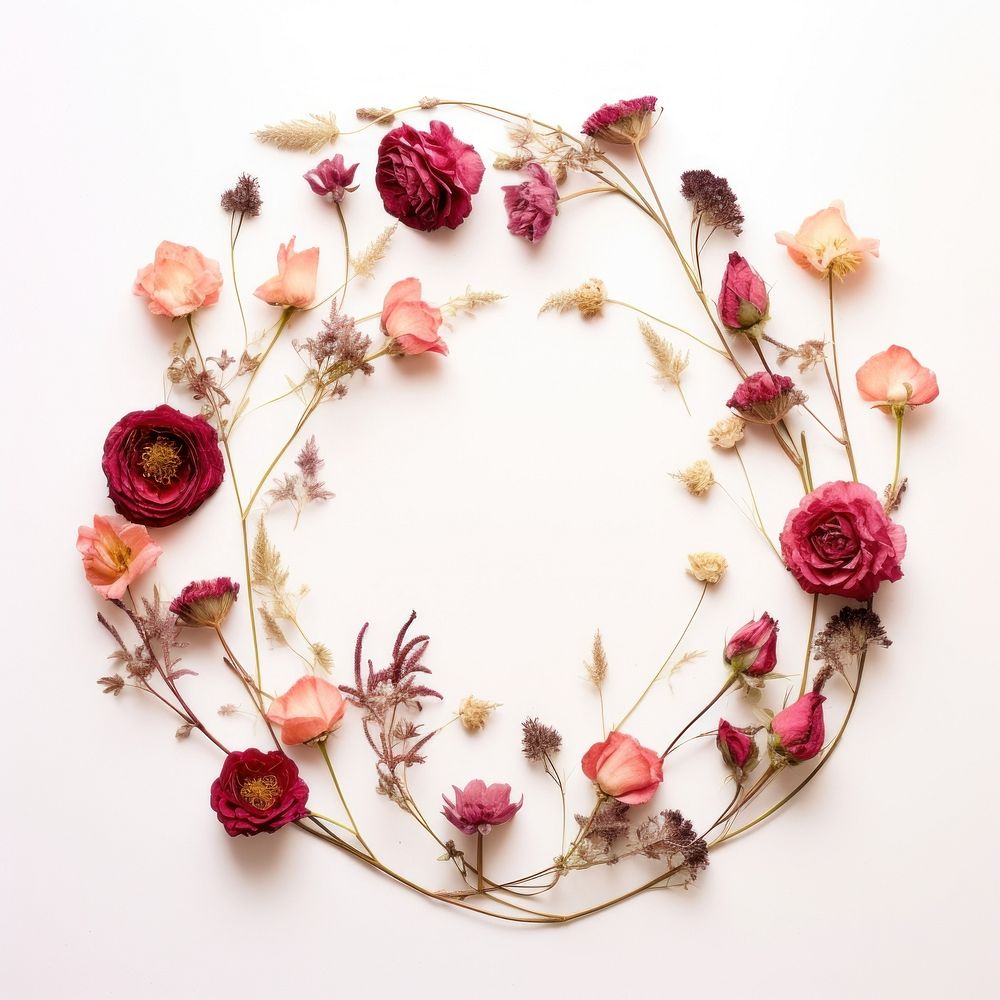 PNG Real pressed rose flowers pattern circle wreath. AI generated Image by rawpixel.