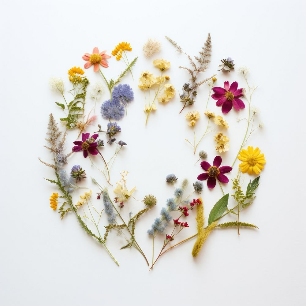 PNG Real pressed summer flowers herbs circle wreath. AI generated Image by rawpixel.
