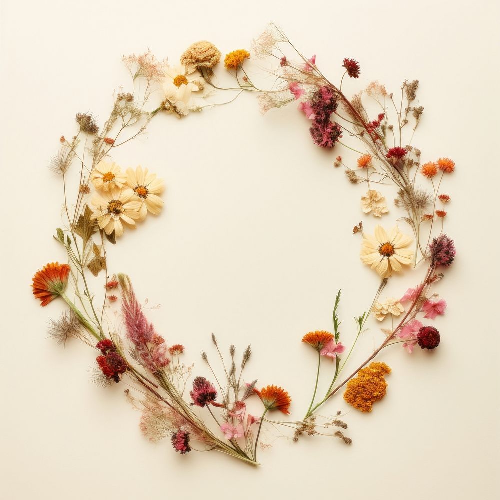 PNG Real pressed summer flowers circle wreath shape. AI generated Image by rawpixel.