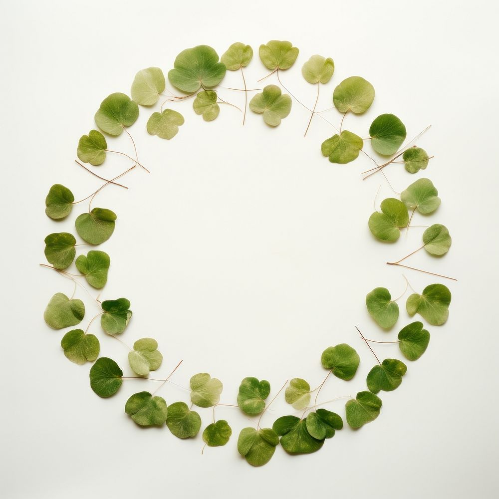 PNG Real pressed shamrock leaves circle shape plant. AI generated Image by rawpixel.