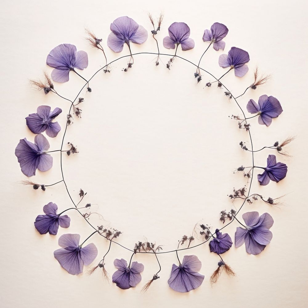 PNG Real pressed violet flowers circle wreath purple. AI generated Image by rawpixel.