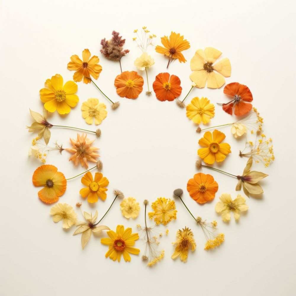 PNG Real pressed wallflowers circle wreath petal. AI generated Image by rawpixel.