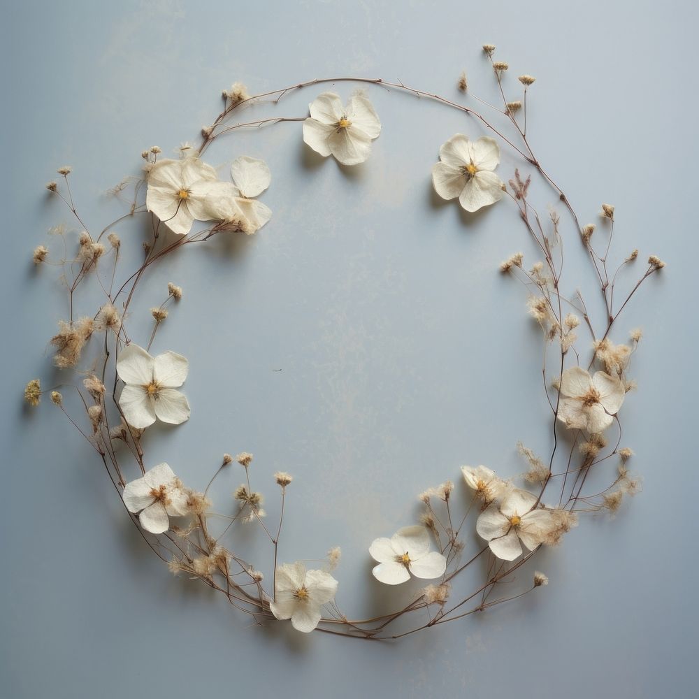 PNG Real pressed white flowers circle wreath plant. AI generated Image by rawpixel.