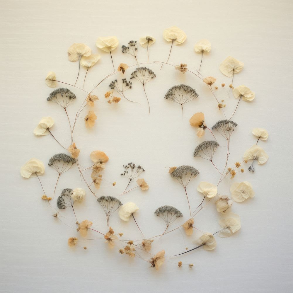 PNG Real pressed white flowers circle plant art. AI generated Image by rawpixel.
