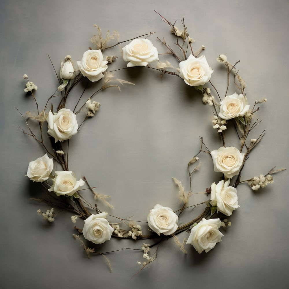 PNG Real pressed white roses flower wreath circle. AI generated Image by rawpixel.