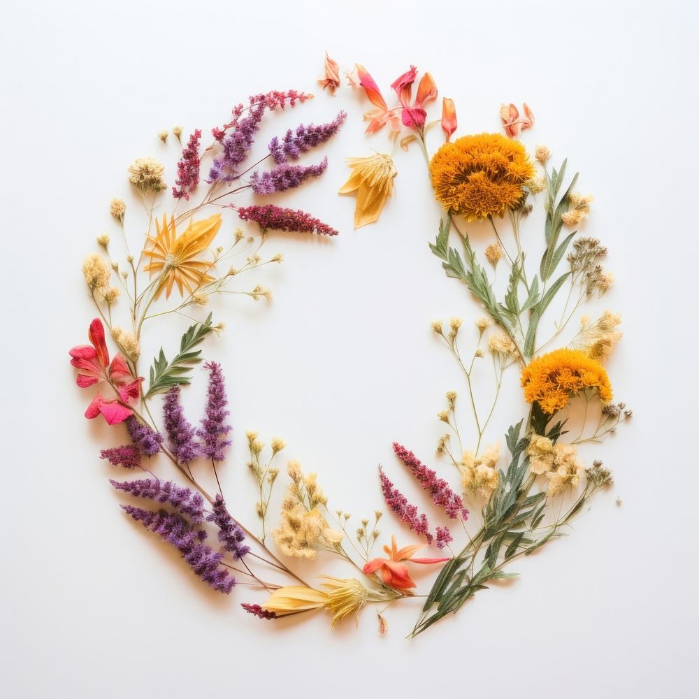  Real pressed wildflowers herbs wreath plant. AI generated Image by rawpixel.