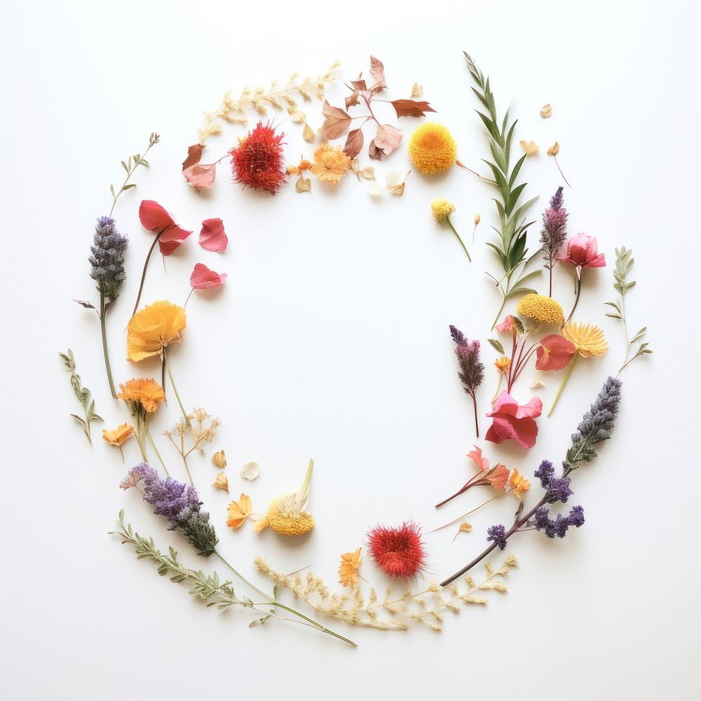  Real pressed wildflowers wreath plant petal. AI generated Image by rawpixel.