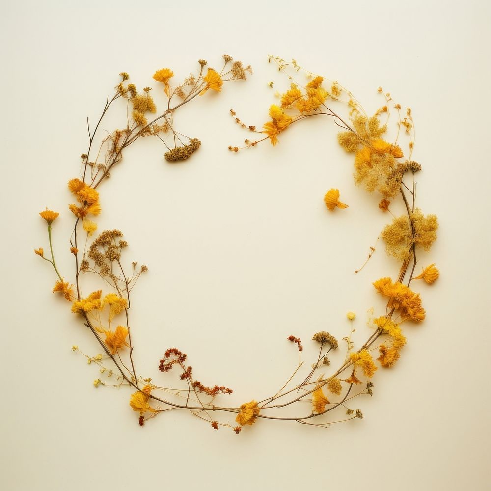 PNG Real pressed yellow flowers wreath circle plant. AI generated Image by rawpixel.