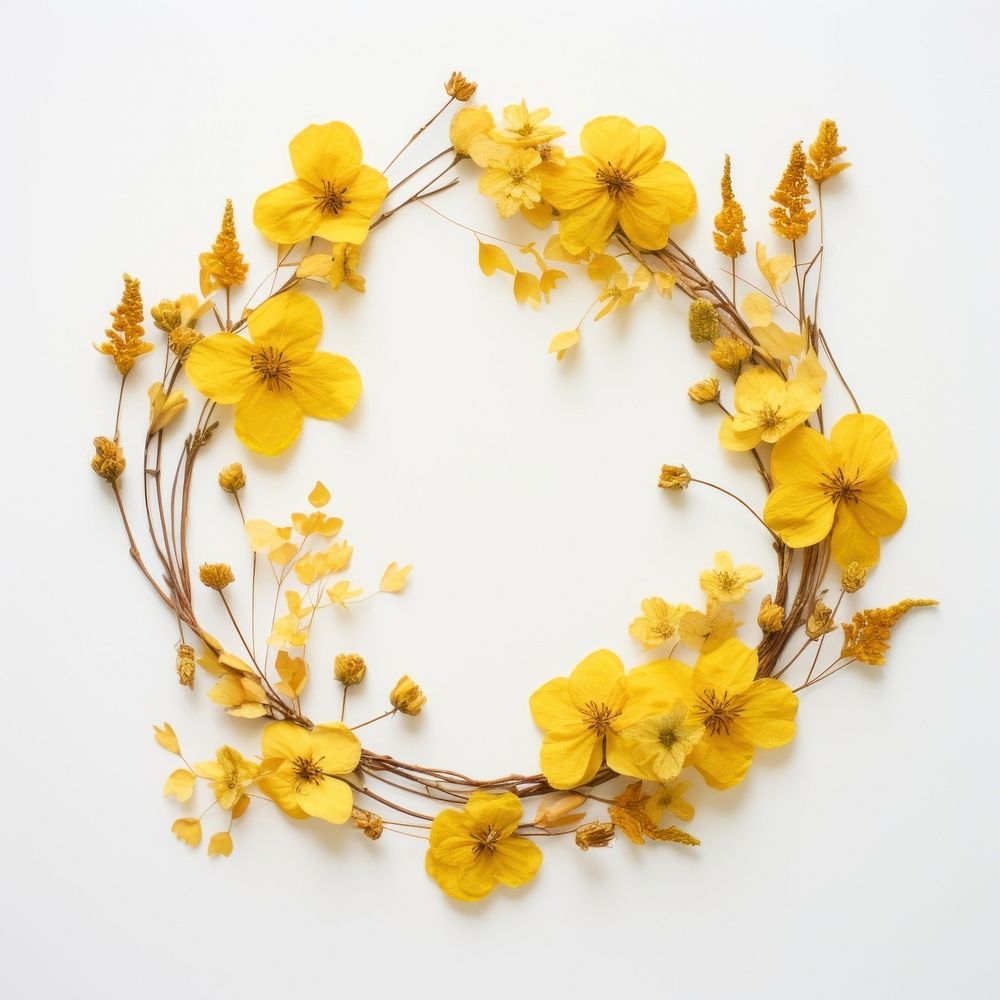  Real pressed yellow flowers wreath plant petal. AI generated Image by rawpixel.
