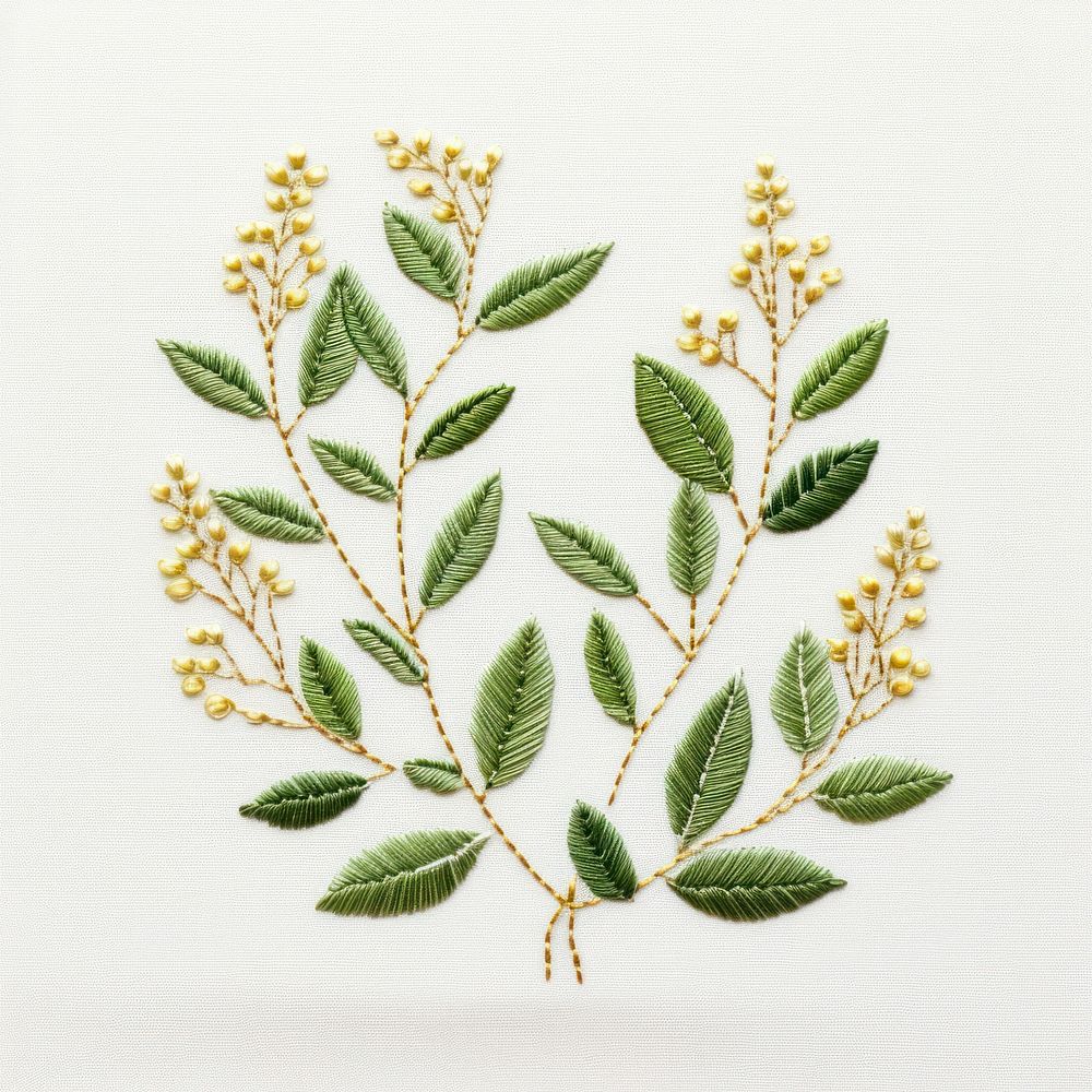Leaves plant embroidery pattern herbs.