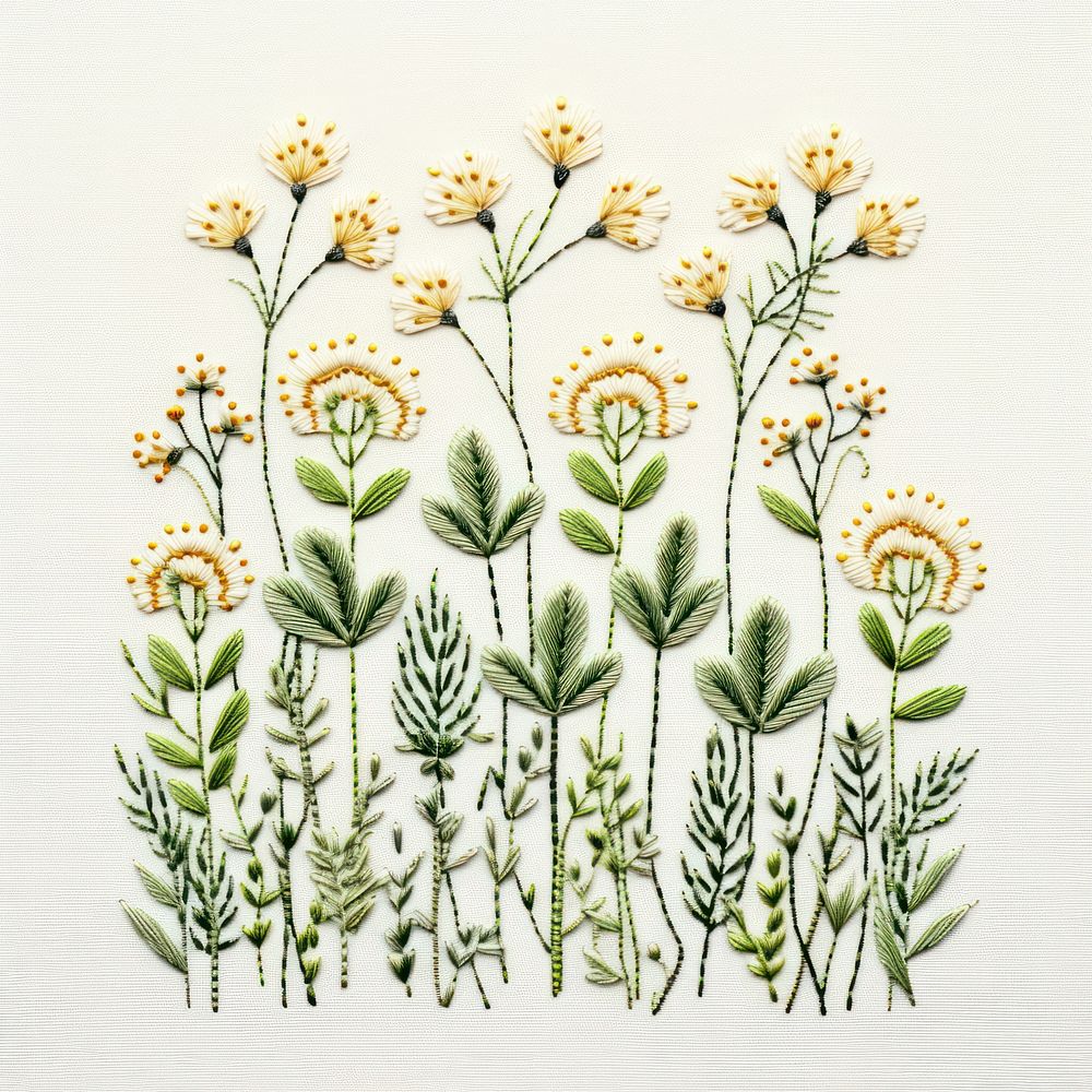 Plant embroidery pattern white.