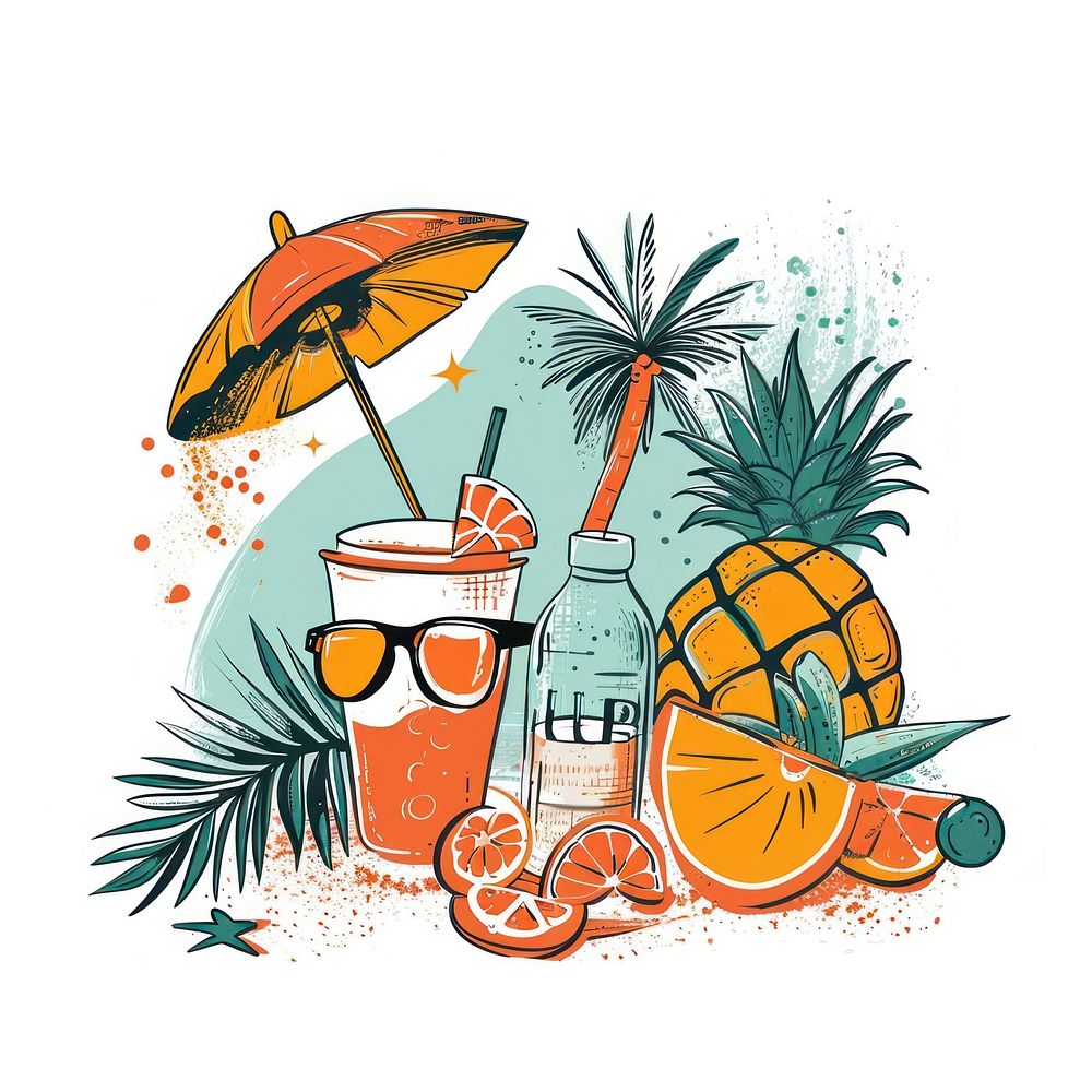 Summer vacation logo drawing sketch fruit. AI generated Image by rawpixel.
