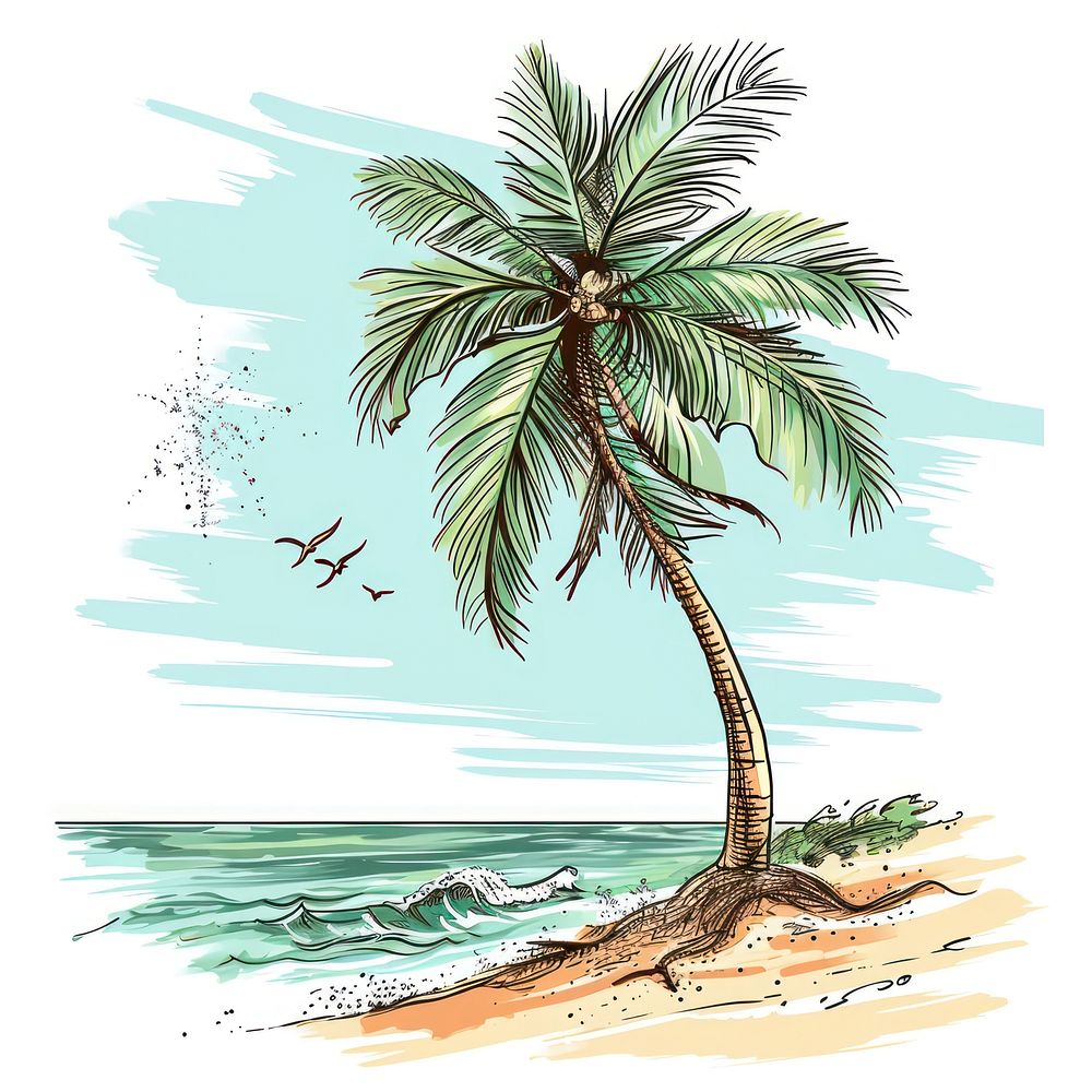 Summer vacation tree drawing beach. AI generated Image by rawpixel.