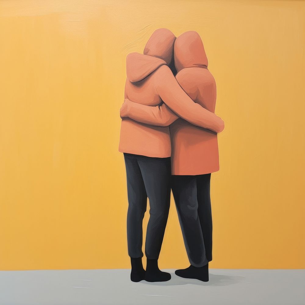 Two hugging friend adult art togetherness.