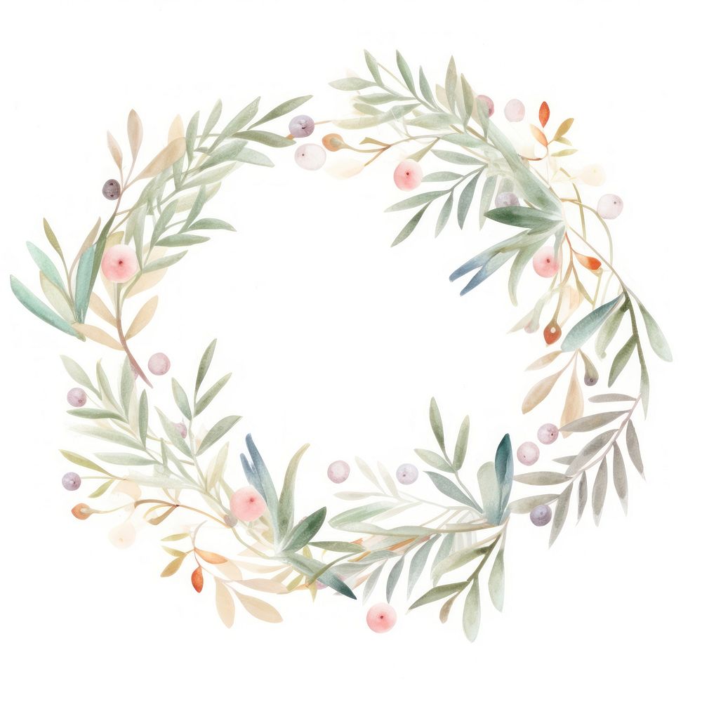Olive branch wreath pattern white background. AI generated Image by rawpixel.
