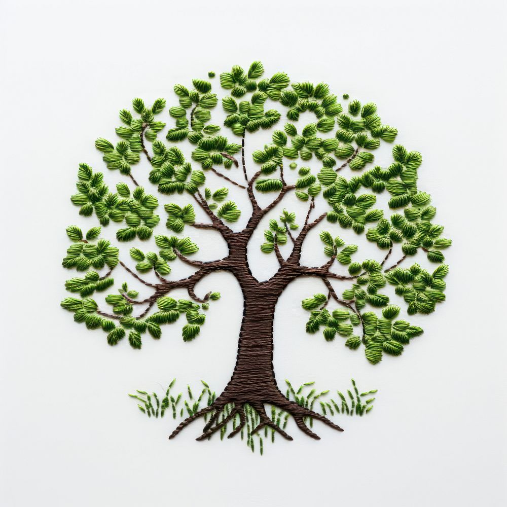 Tree icon embroidery style pattern plant leaf.