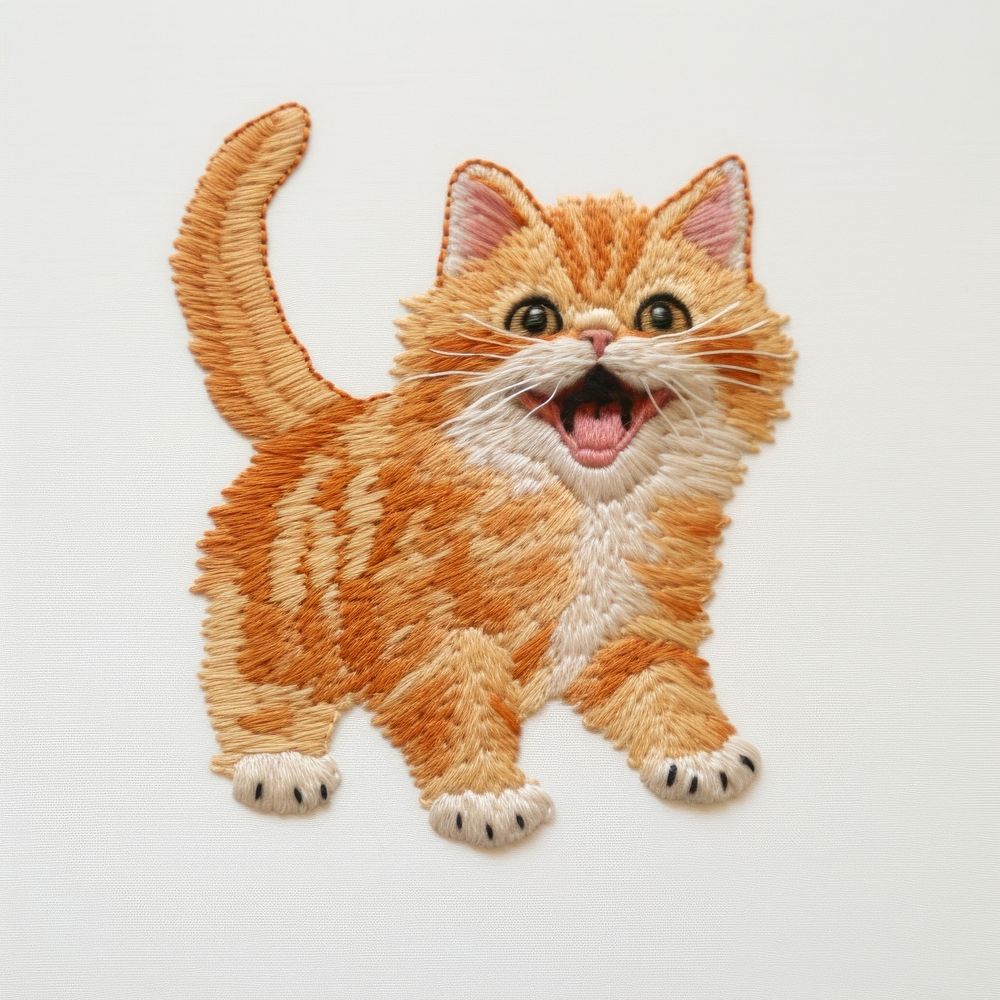 Cat paw embroidery style animal mammal kitten.