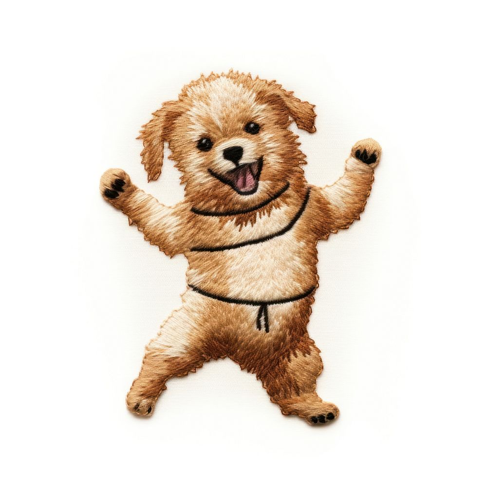 Cute dog dancing embroidery style mammal animal puppy.