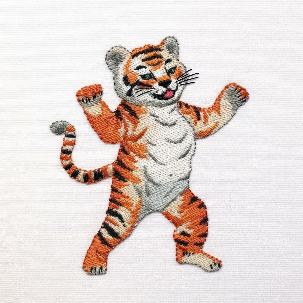 Cute tiger dancing embroidery wildlife pattern.