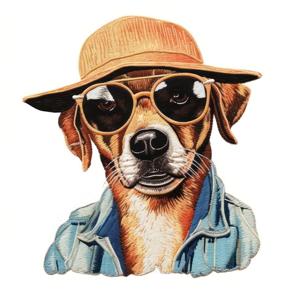 Dog in embroidery style glasses sunglasses mammal.