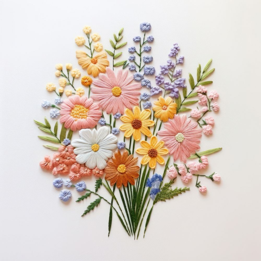 Flower bouquet embroidery pattern plant.