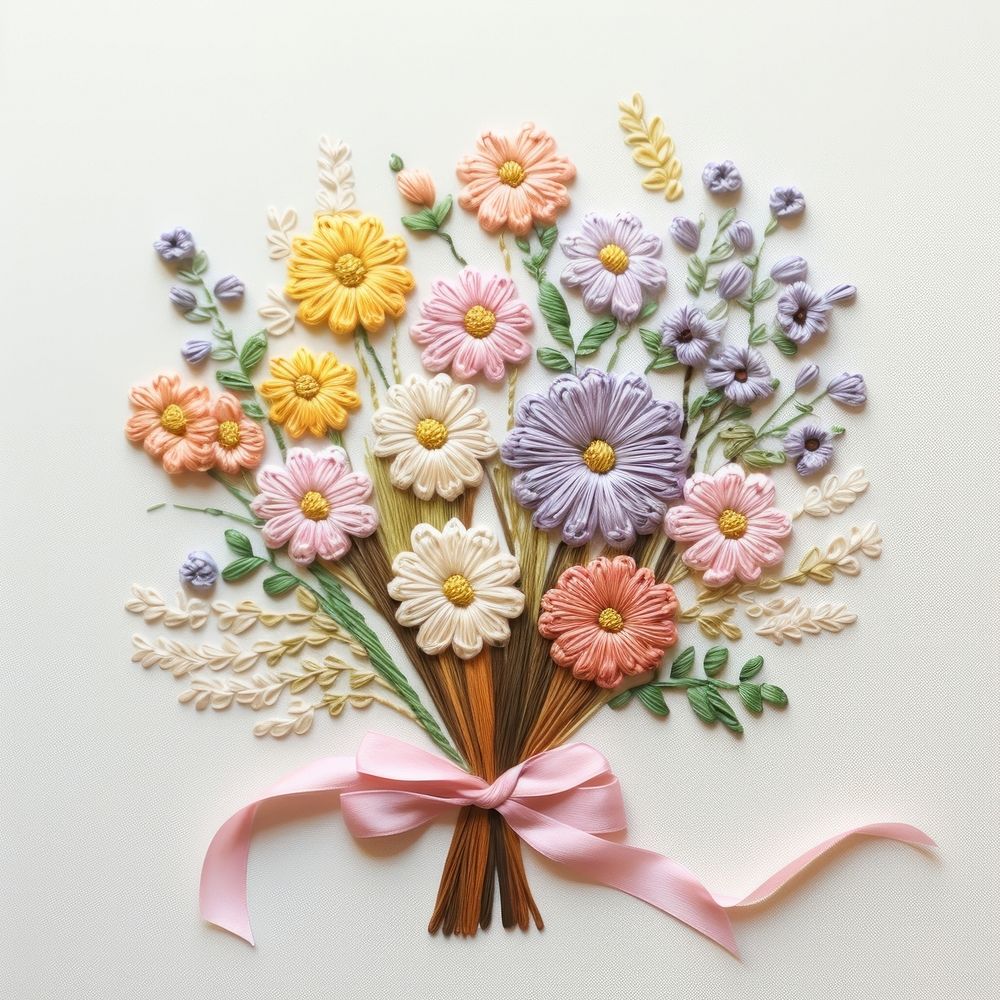 Flower bouquet embroidery pattern craft.