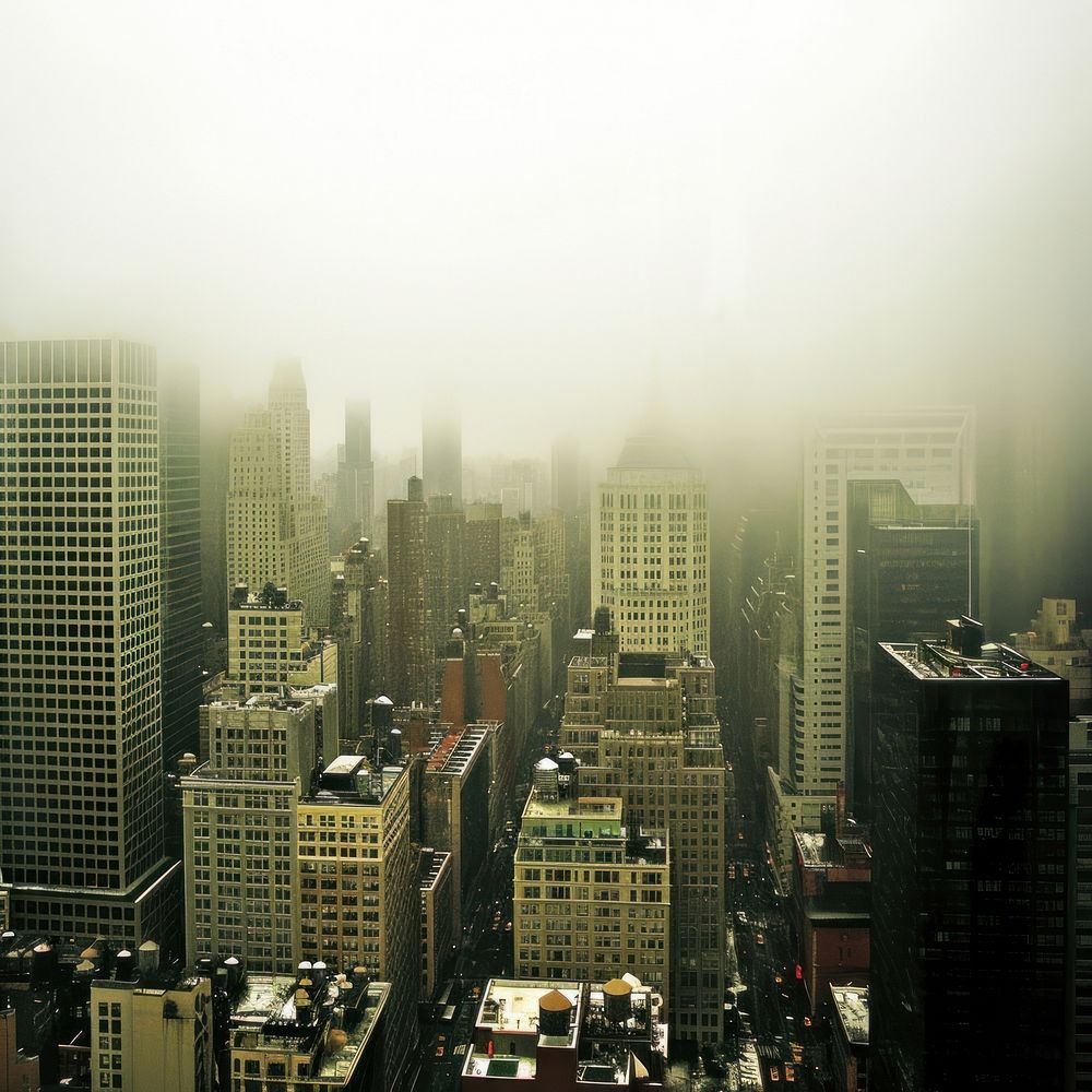 Mist city architecture metropolis.
