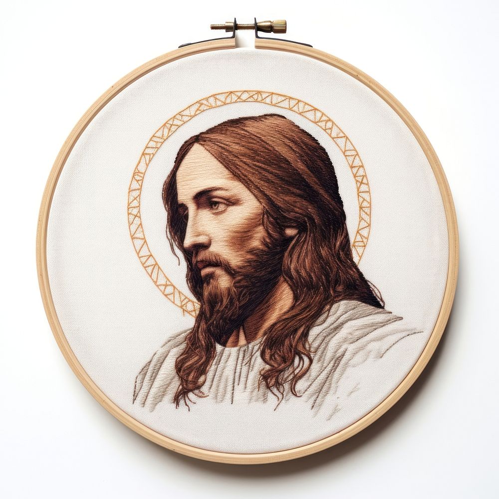 Jesus in embroidery style portrait representation spirituality.