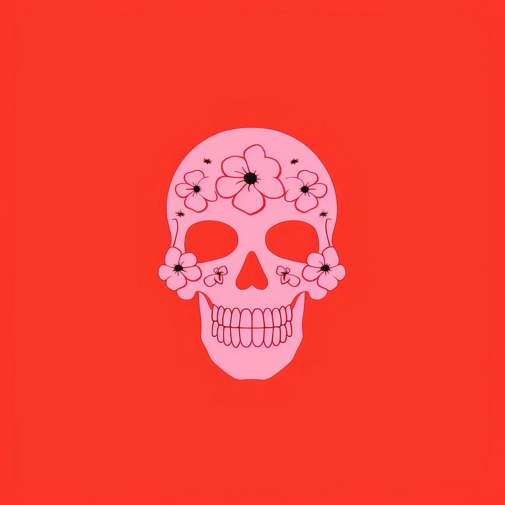 Skull with flowers icon creativity pattern cartoon.