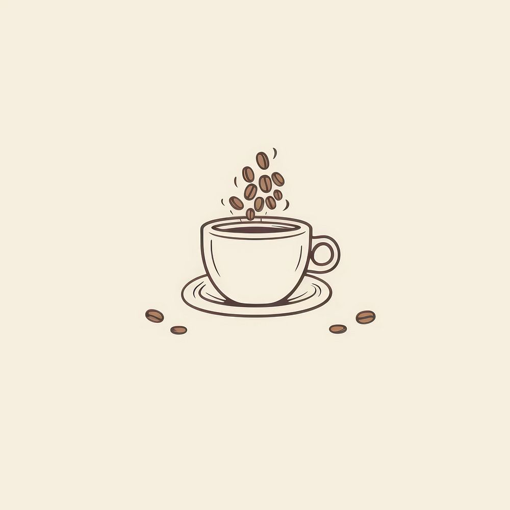Coffee cup with coffee beans icon saucer drink text.