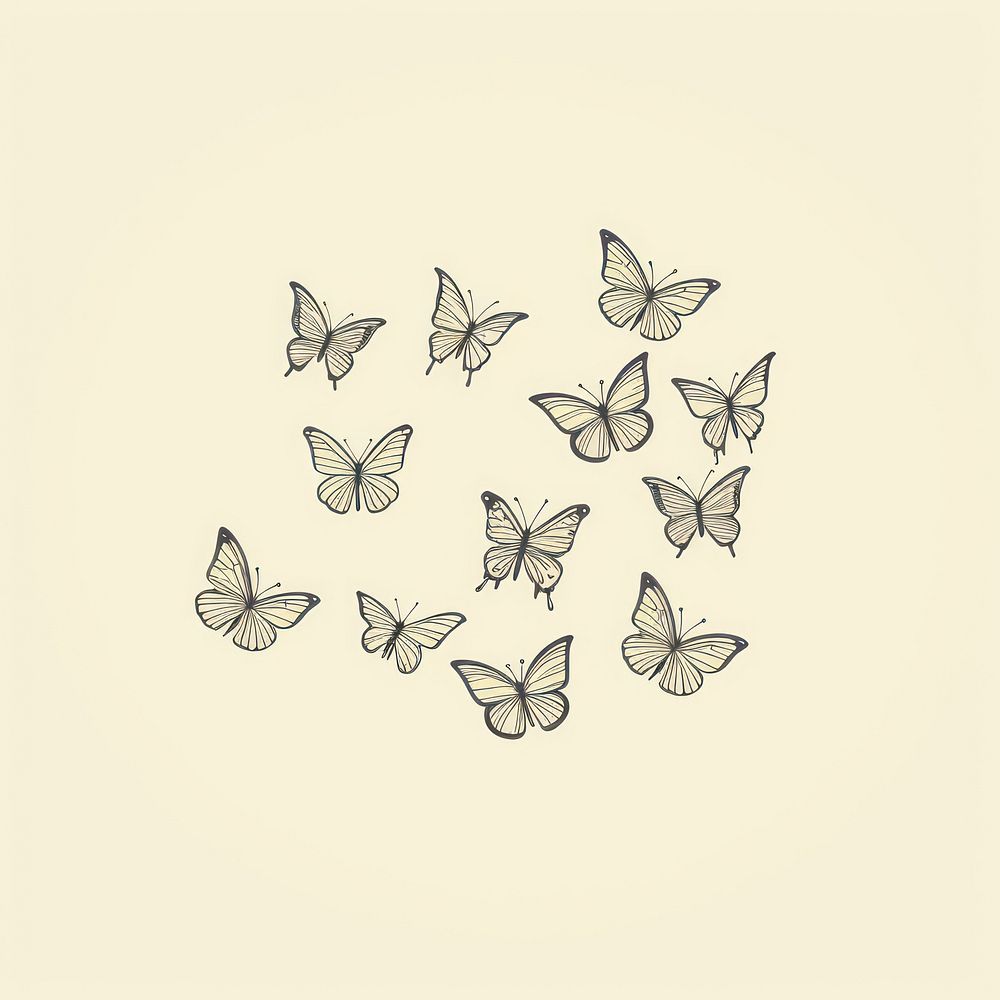 Group og butterflies icon drawing animal sketch.