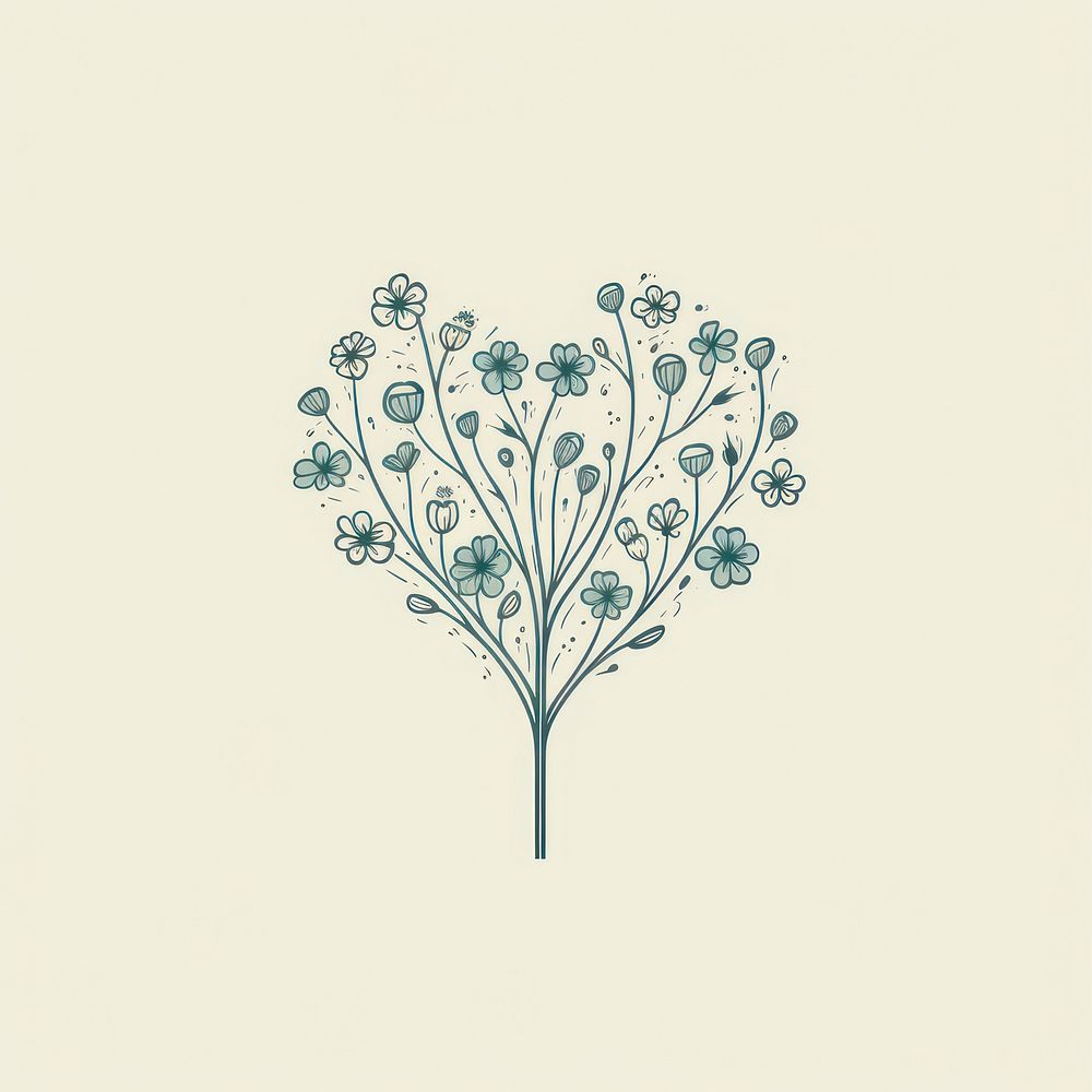 Heart with flowers icon pattern drawing plant.