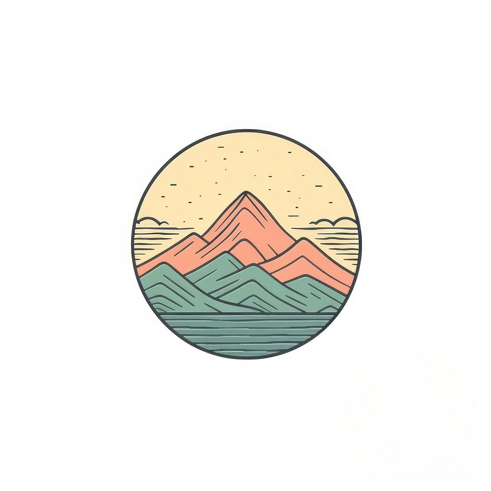 Mountain and sunrise icon drawing nature shape.