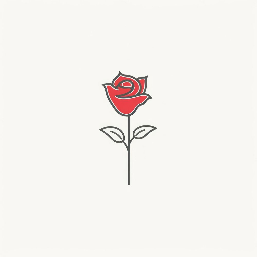 Red rose icon drawing flower plant.