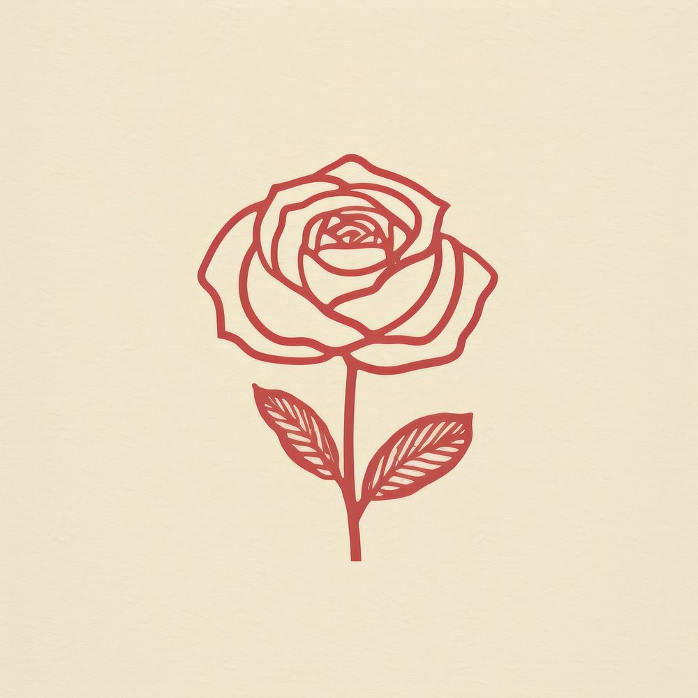 Red rose icon drawing flower sketch.