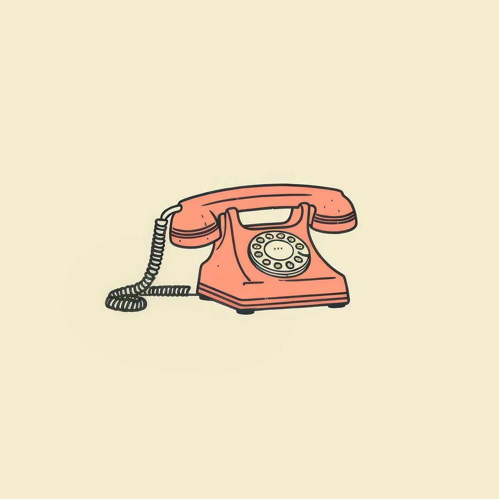 Red vintage telephone icon drawing electronics technology.